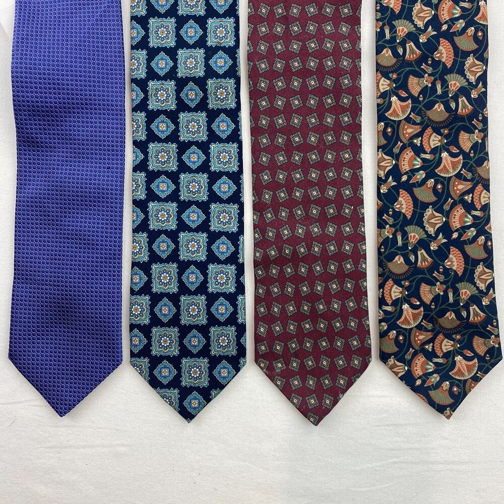 Lot of 4 ETON 100% Silk Neckties Geometric Floral Printed Ties Italy